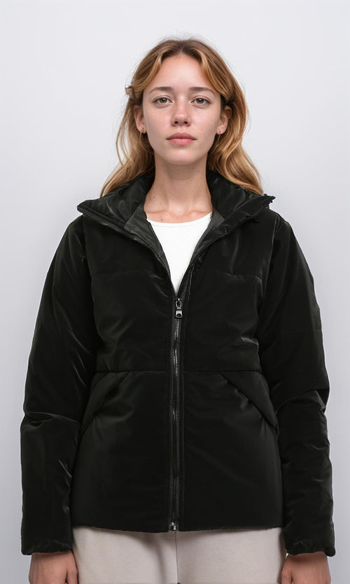 R211478 - Solid Bomber Jacket with Stand Collar - Black