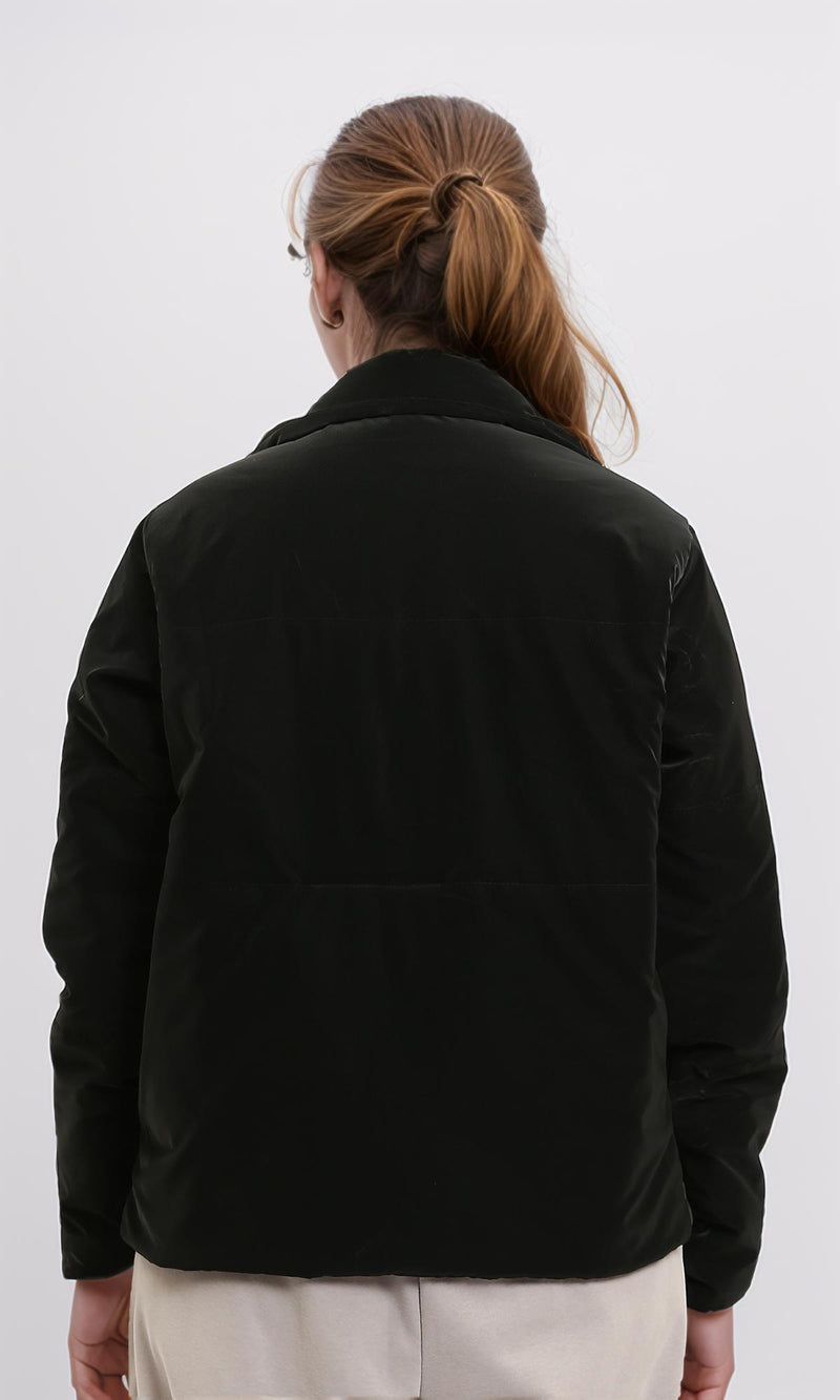 R211478 - Solid Bomber Jacket with Stand Collar - Black