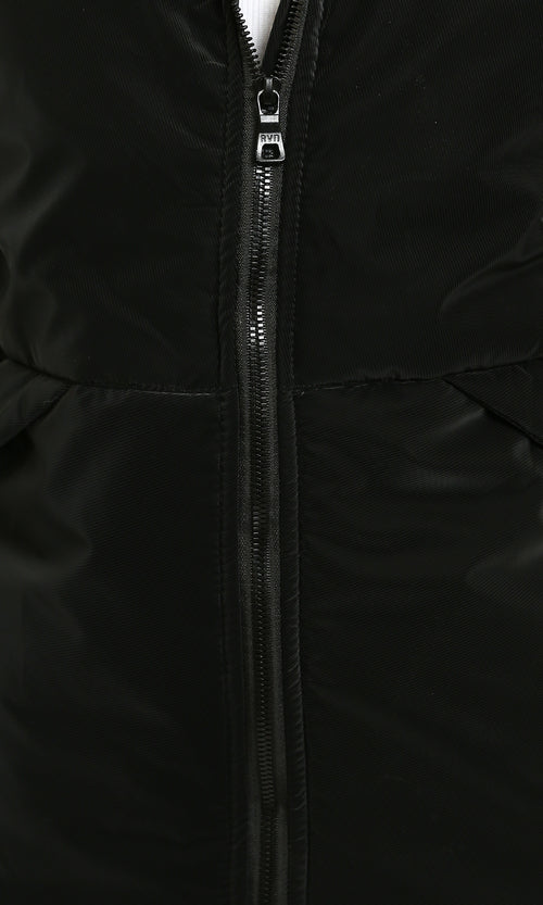 R211478 - Solid Bomber Jacket with Stand Collar - Black