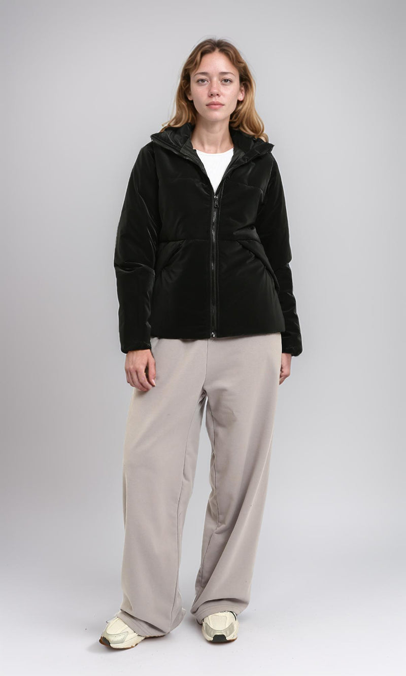 R211478 - Solid Bomber Jacket with Stand Collar - Black