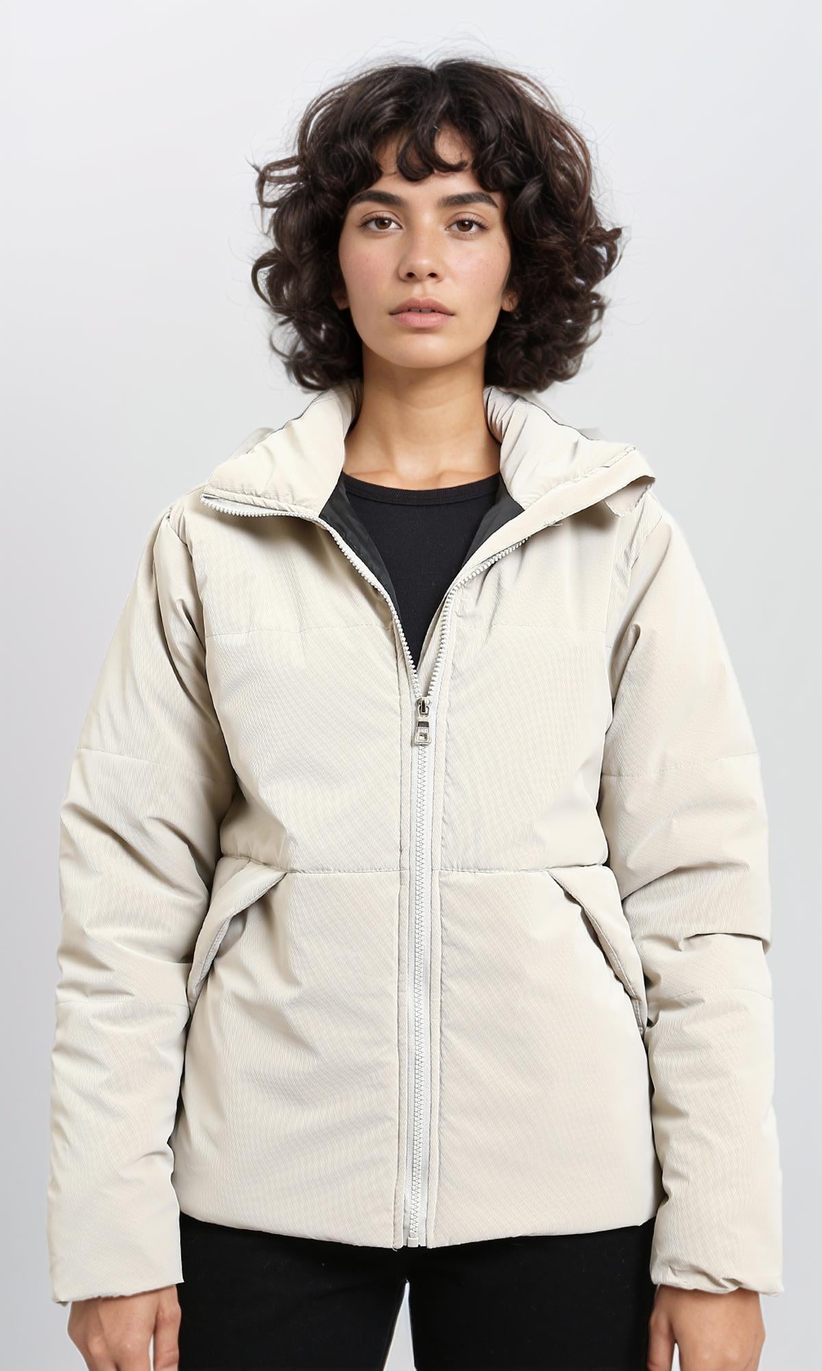 Long Sleeves Solid Bomber Jacket - Light Beige