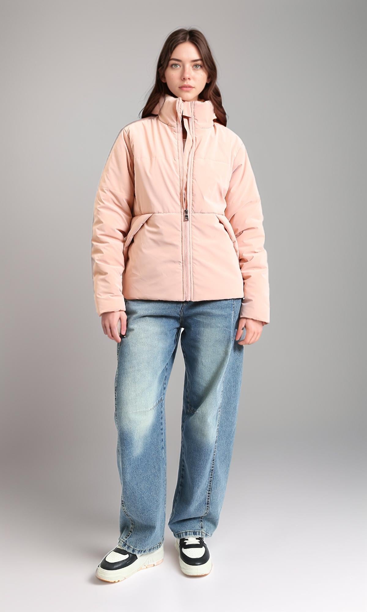 Soft Apricot Padded Zip-Up Jacket - R211480