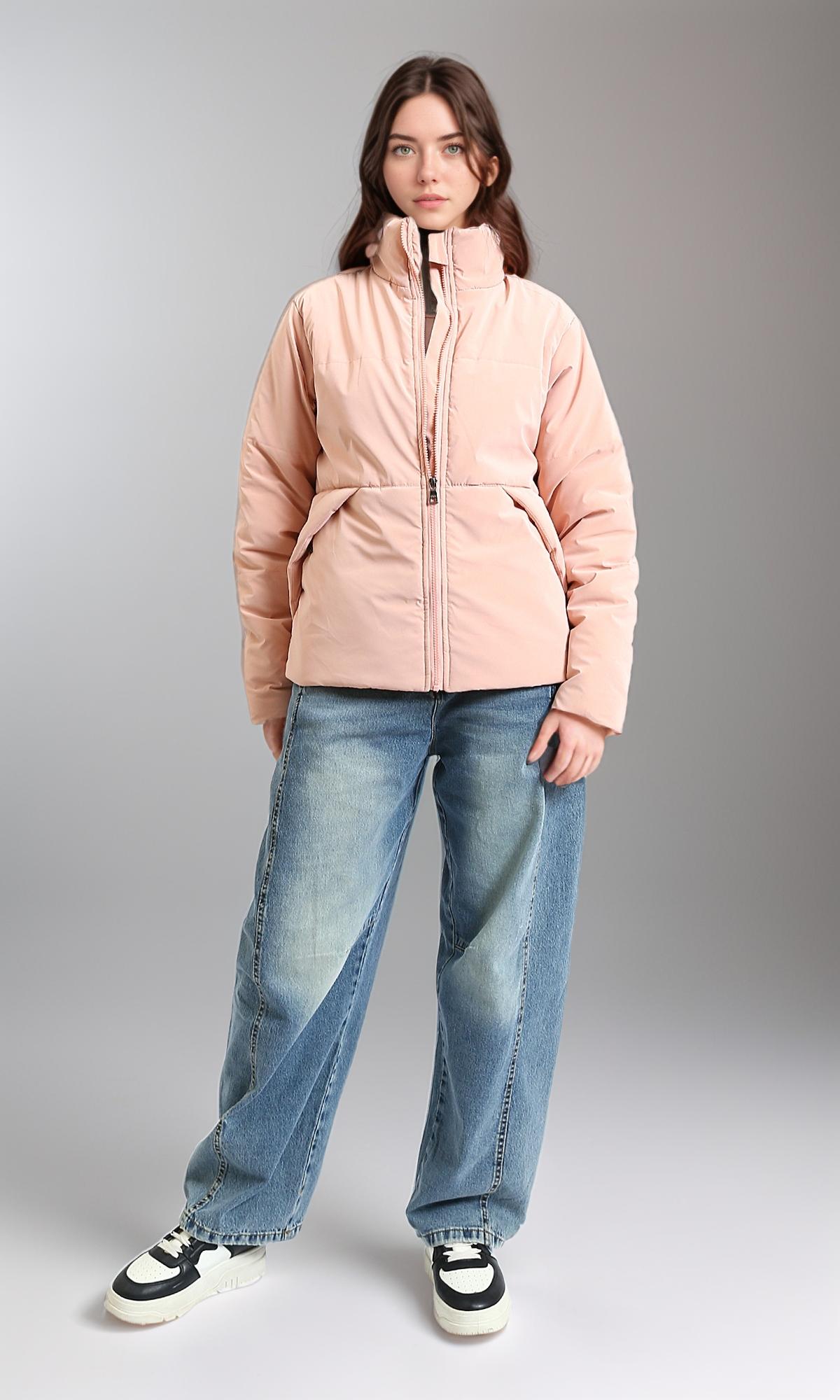 Soft Apricot Padded Zip-Up Jacket - R211480