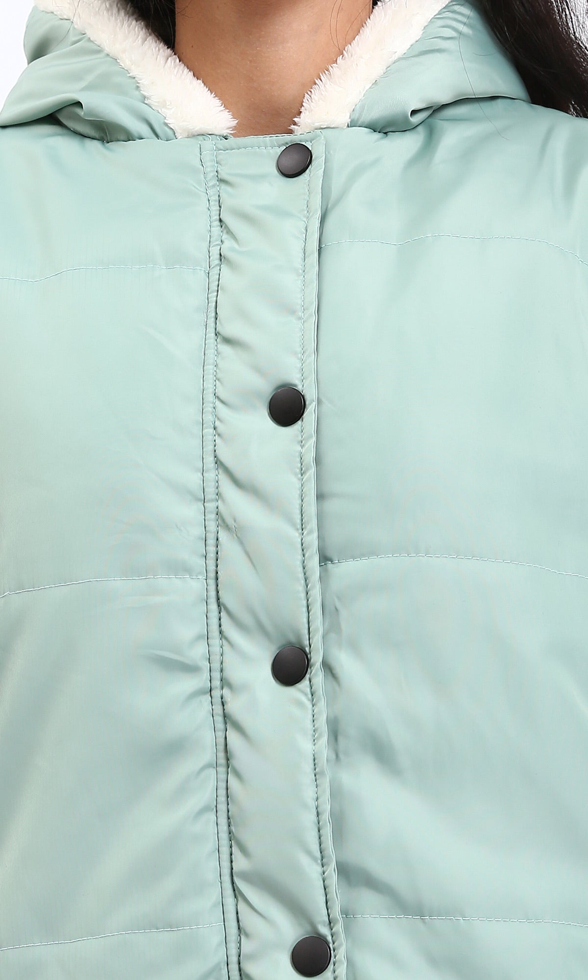 Mint Fur Hooded Neck Puffer Jacket - R211496