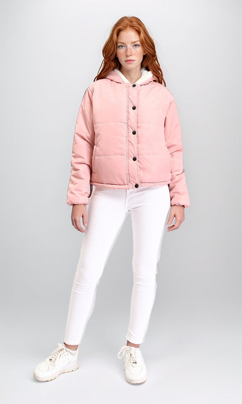 Rose Fur Hooded Quilted Puffer Jacket - R211497