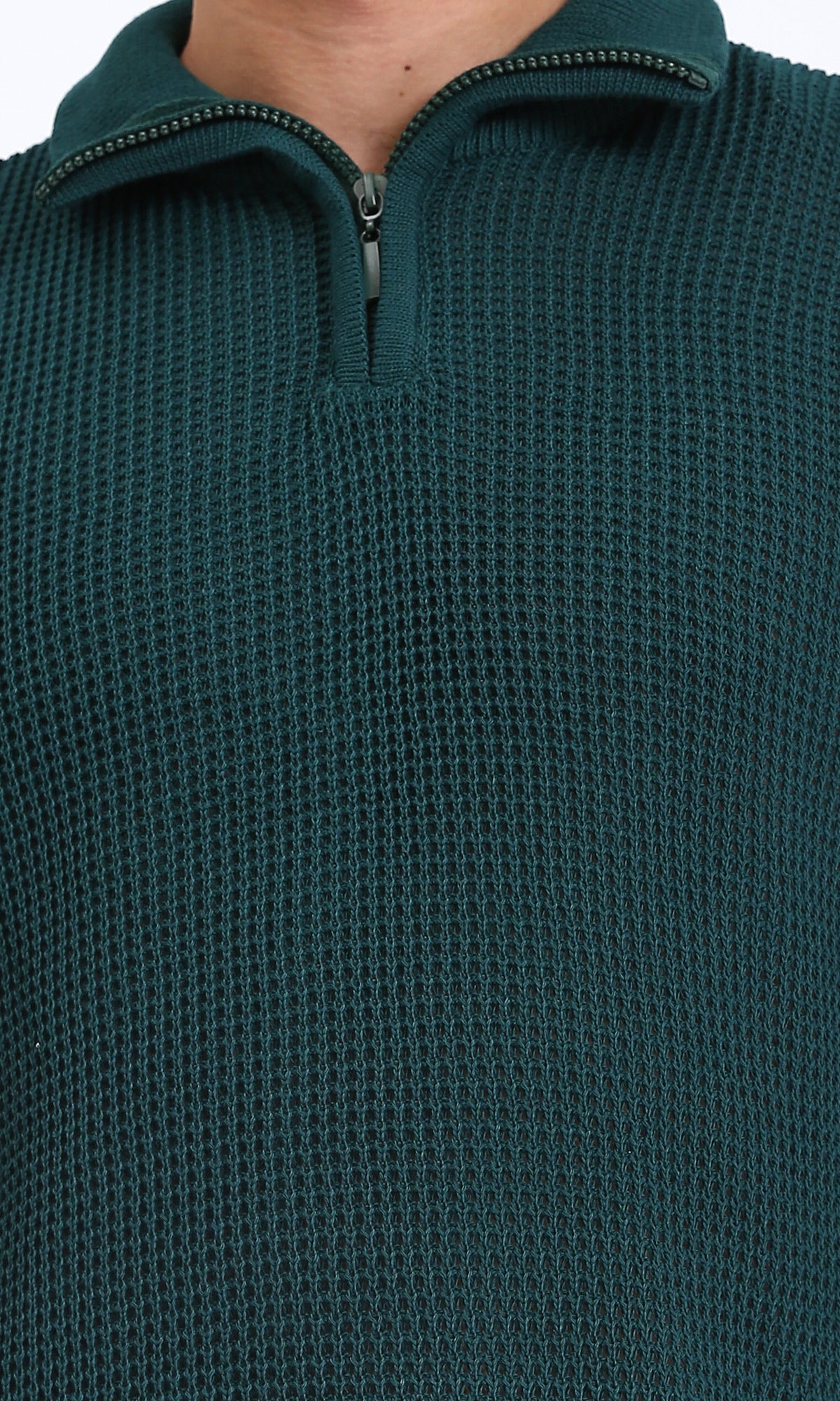 R211500 - Zipped Knitted Sweater with Classic Collar - Forest Green