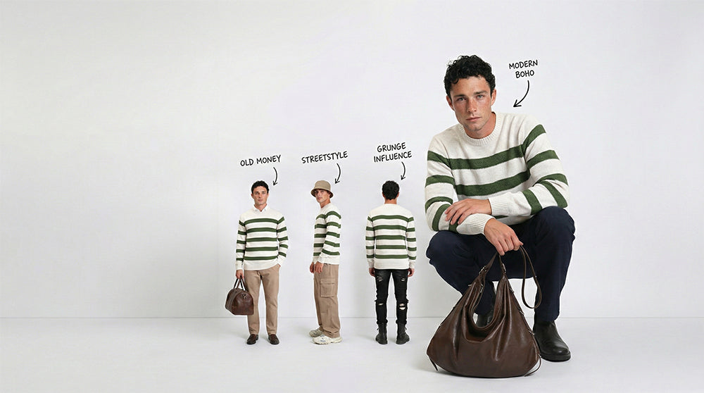 R211503 - Slip On Striped Winter Pullover - Beige & Dark Olive
