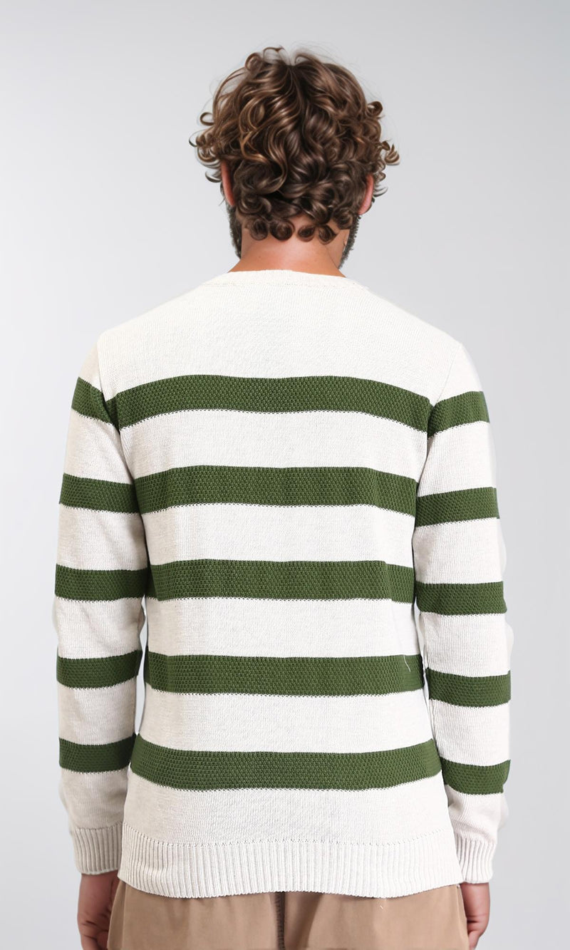 R211503 - Slip On Striped Winter Pullover - Beige & Dark Olive