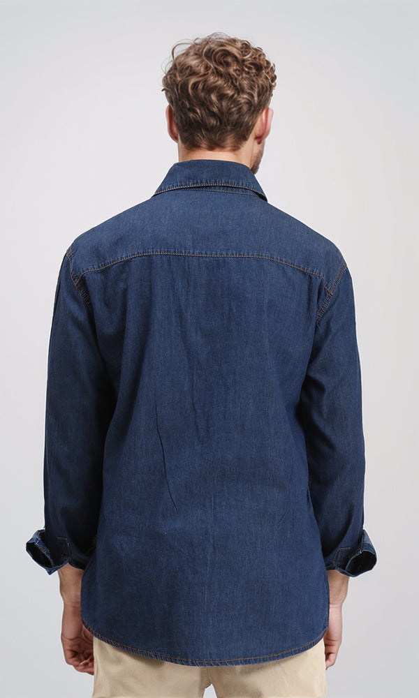R211507 - Long Sleeves Denim Shirt with Pockets - Navy Blue