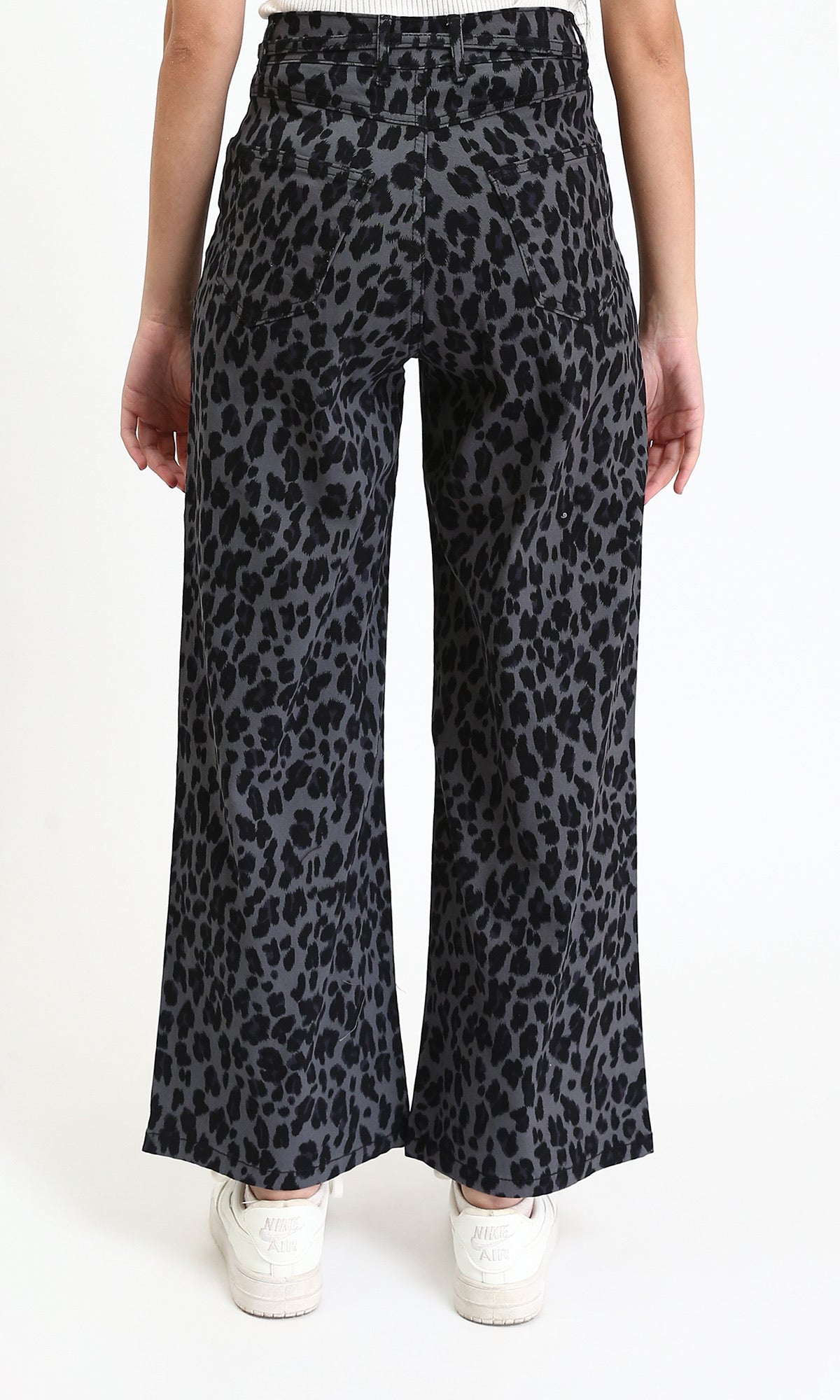 R211509 - Leopard Wide Leg Casual Pants - Grey & Black