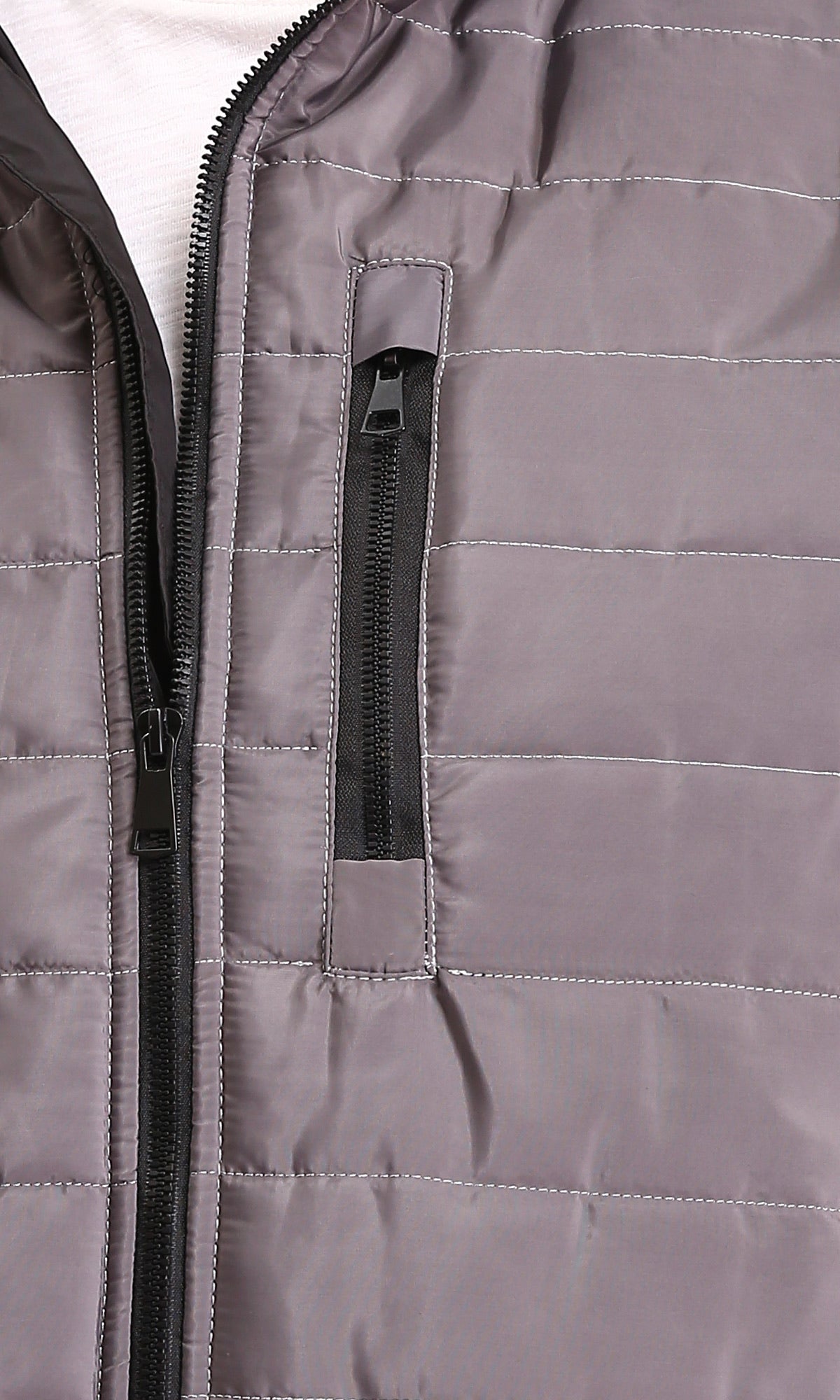 R211594 - Bi-Tone Long Sleeves Zipped Bomber Jacket - Dark Grey & Black