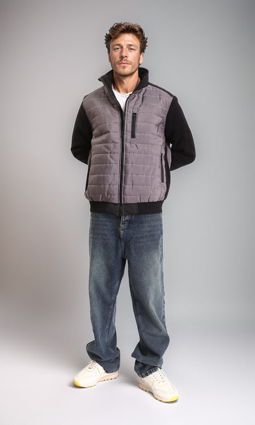 Dark Grey & Black Bi-Tone Hybrid Zipped Bomber Jacket - R211594