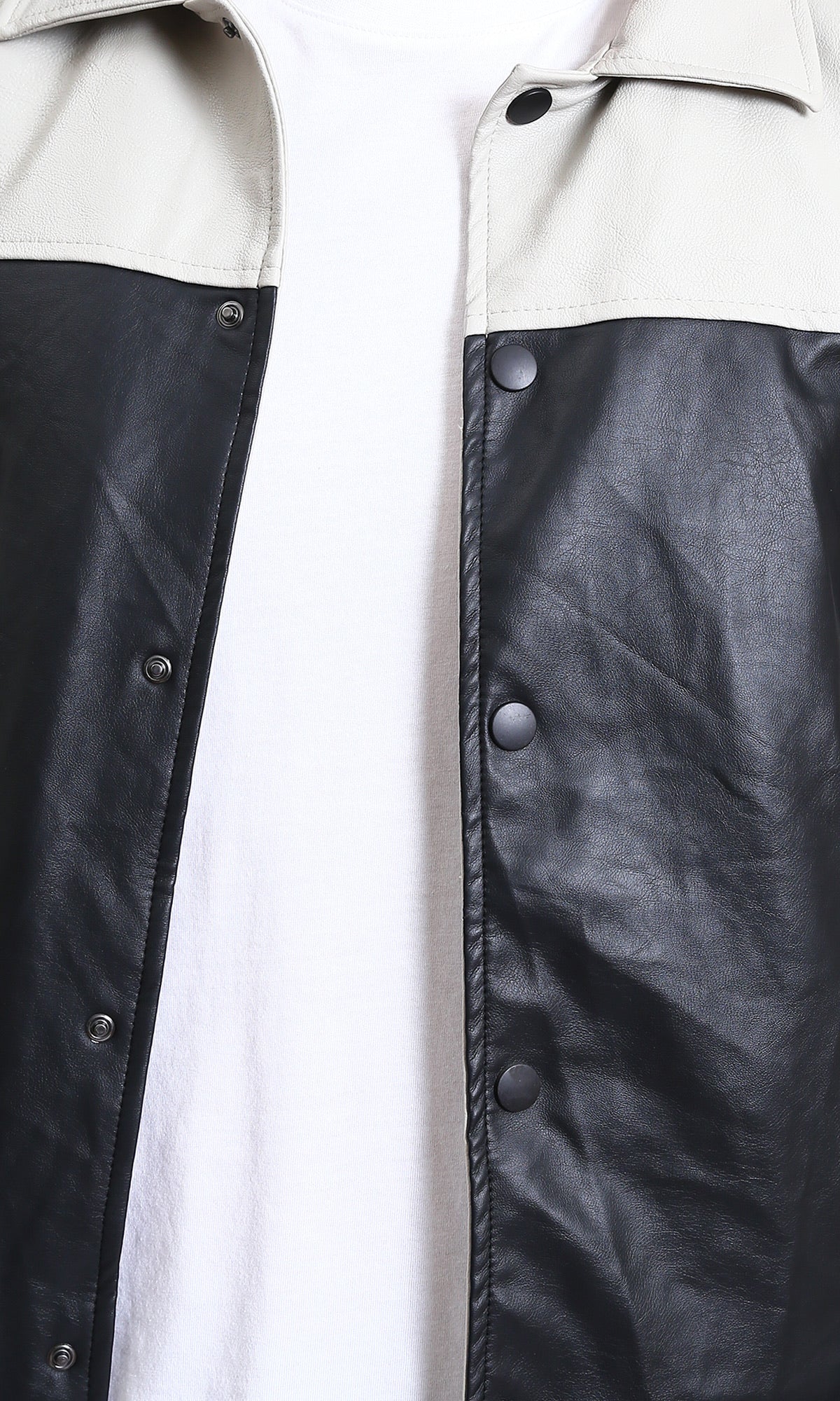 R211595 - Bi-Tone Trendy Jacket with Snap Buttons - Beige & Black