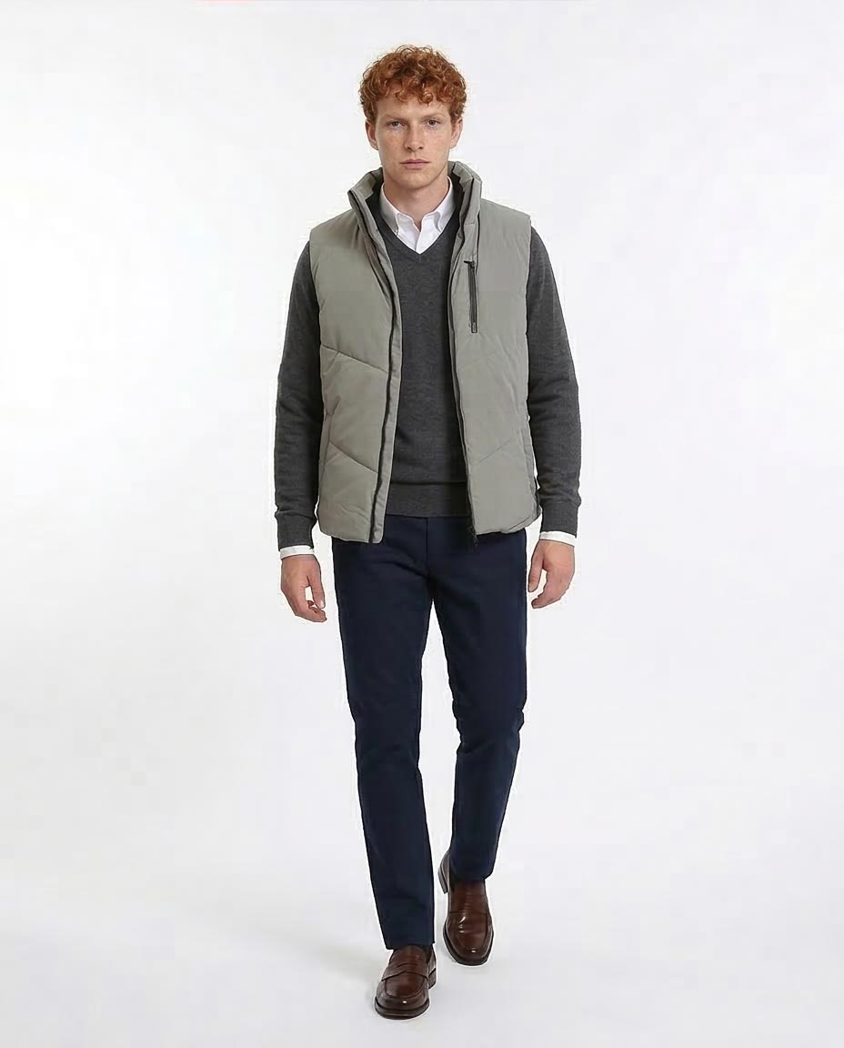 Ravin Men’s Chevron-Quilted Puffer Vest with Detachable Hood - Grey - R211598