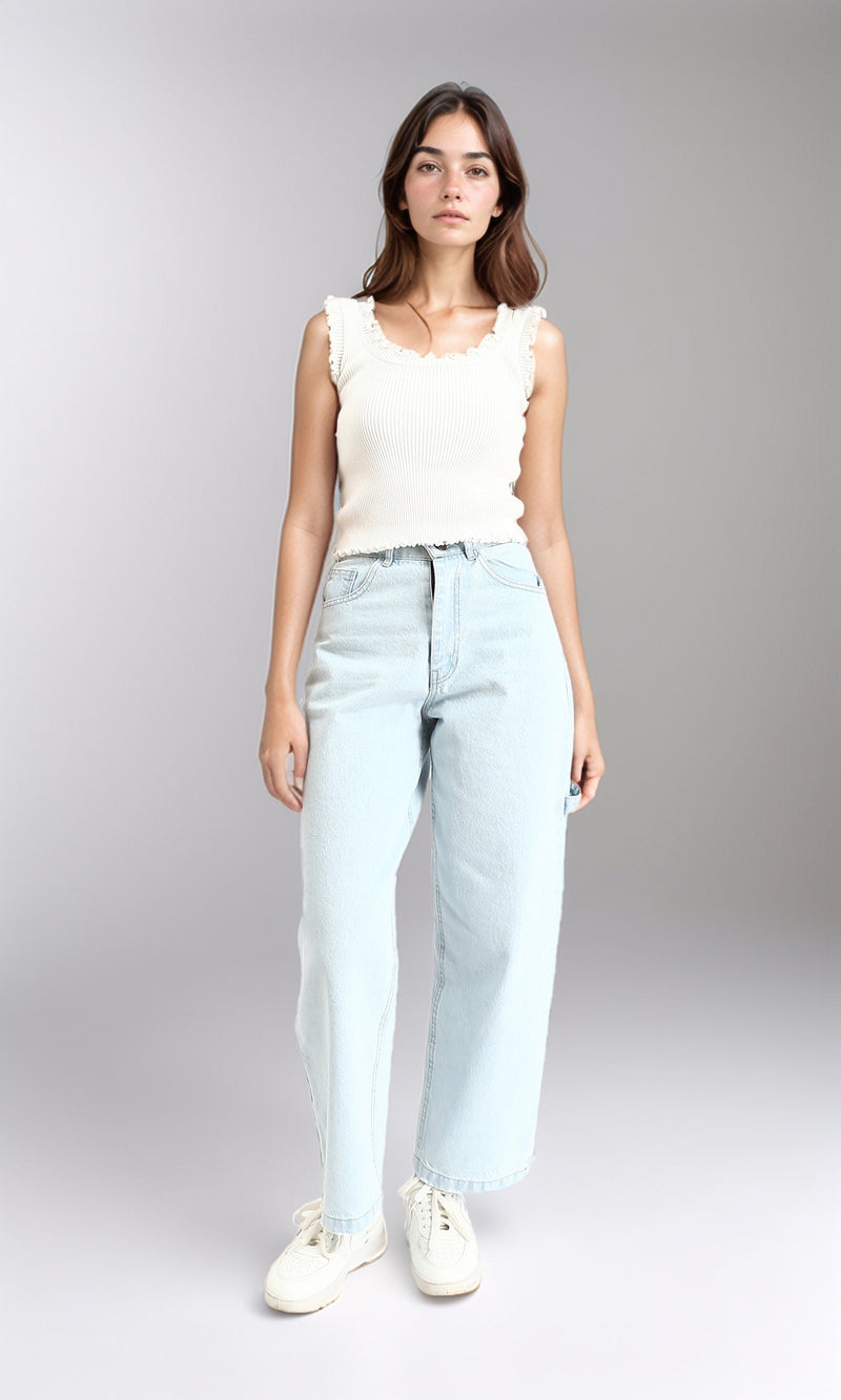 R211613 - High-Waist Straight Leg Jeans - Light Blue