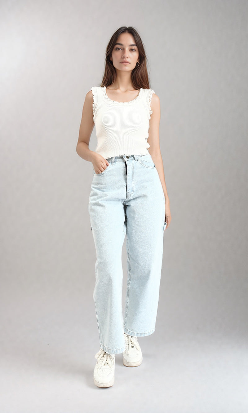 R211613 - High-Waist Straight Leg Jeans - Light Blue