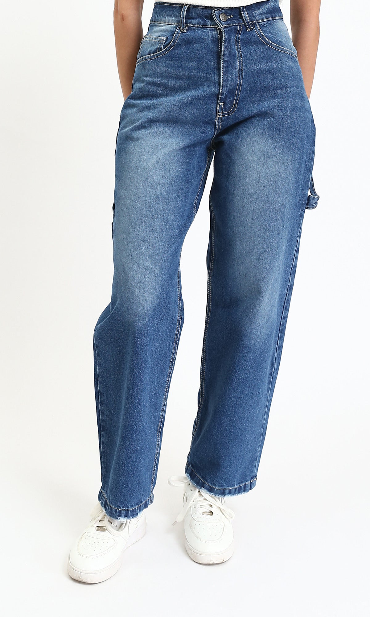 High-Waist Straight Leg Jeans - Medium Blue