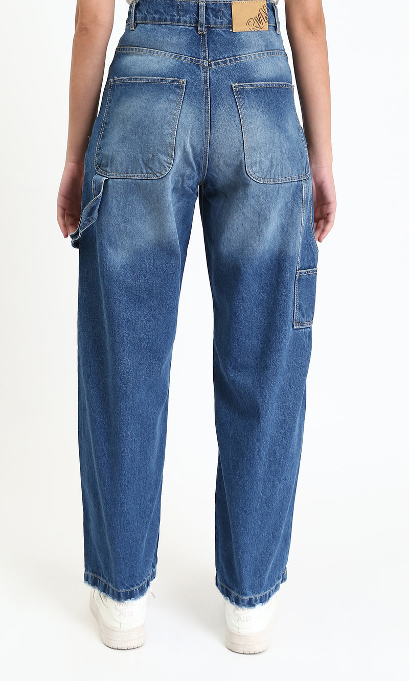 R211614 - High-Waist Straight Leg Jeans - Medium Blue