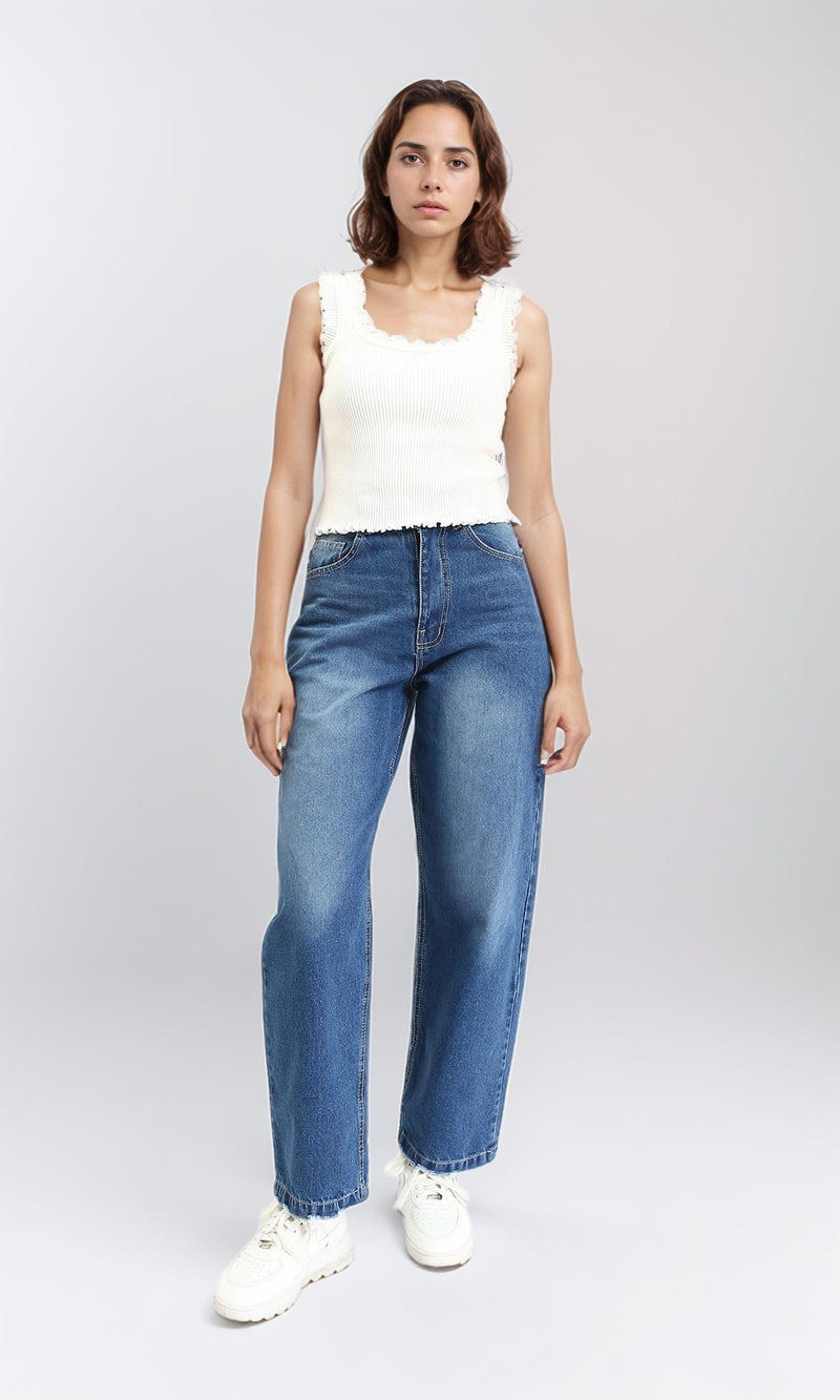 R211614 - High-Waist Straight Leg Jeans - Medium Blue