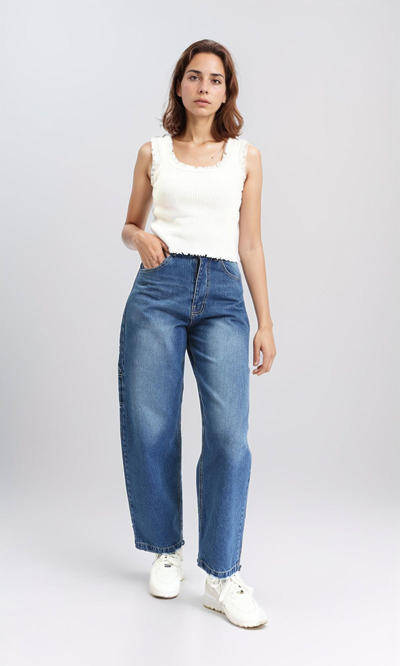 R211614 - High-Waist Straight Leg Jeans - Medium Blue