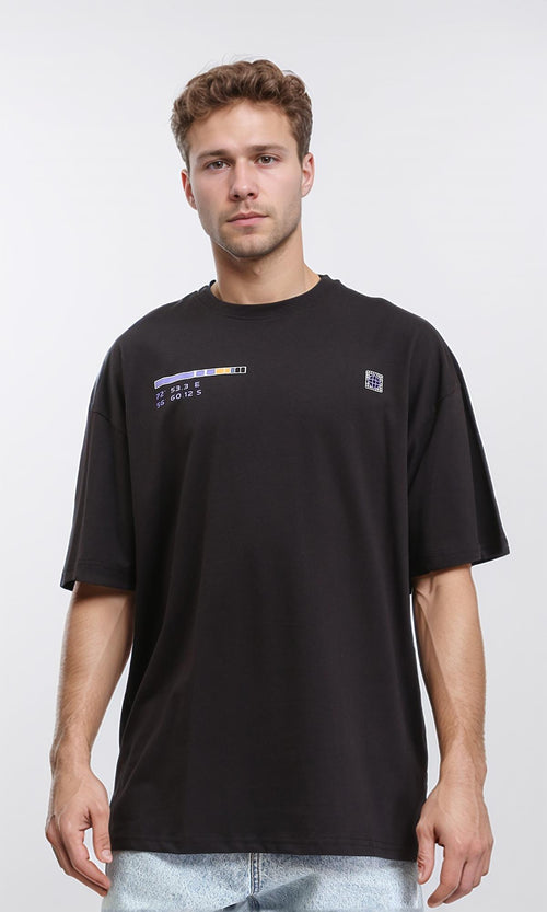 R211618 - Elbow Sleeves Printed Cotton Tee - Black