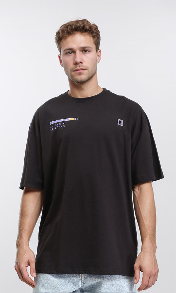 R211618 - Elbow Sleeves Printed Cotton Tee - Black