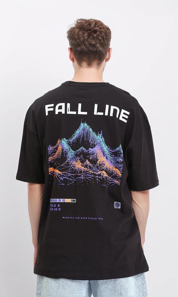 R211618 - Elbow Sleeves Printed Cotton Tee - Black