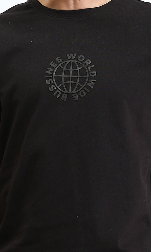 "business World Wide" Cotton Short Sleeves Tee - Black