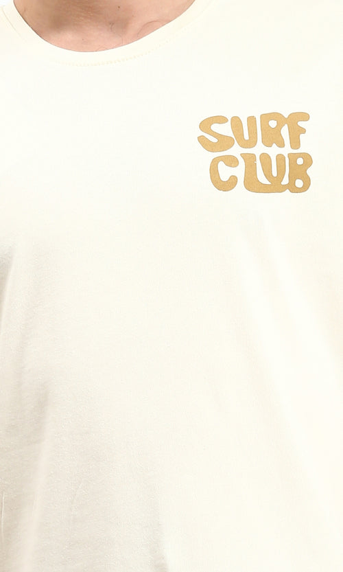 R211621 - Printed "Surf Club" Short Sleeves Tee - Cream
