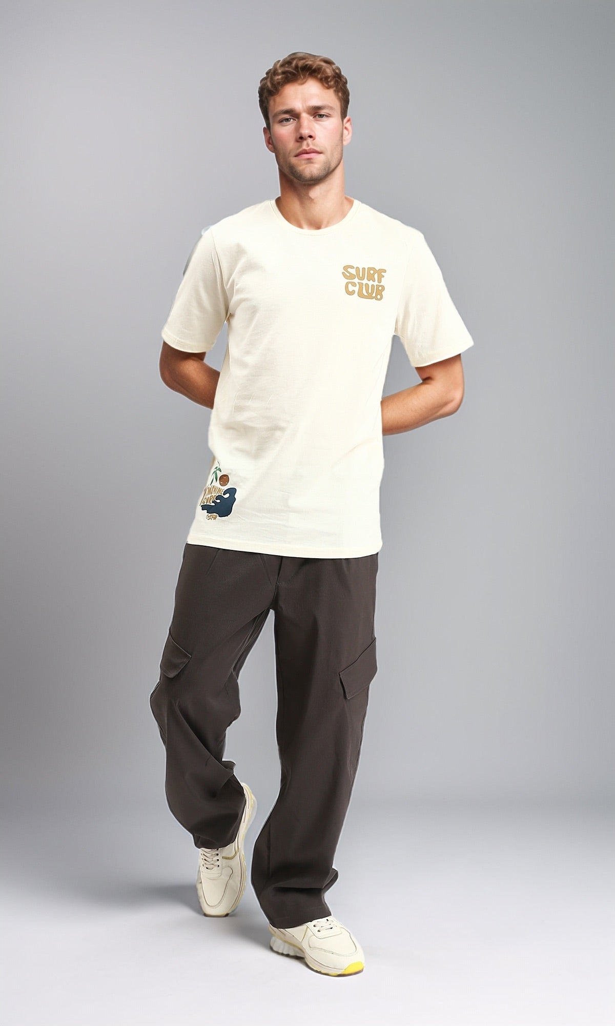 R211621 - Printed "Surf Club" Short Sleeves Tee - Cream