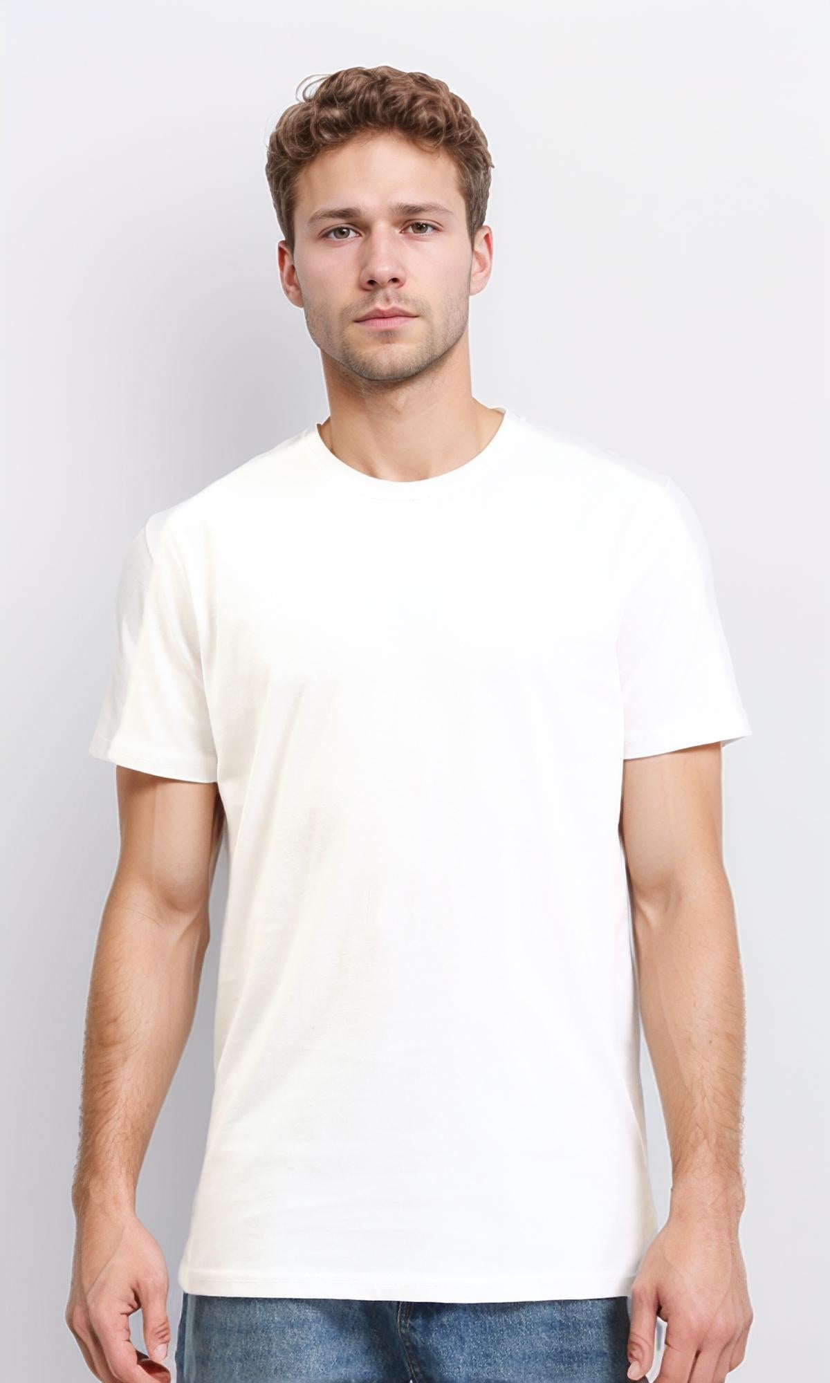 Round Neck Solid Basic Tee - White
