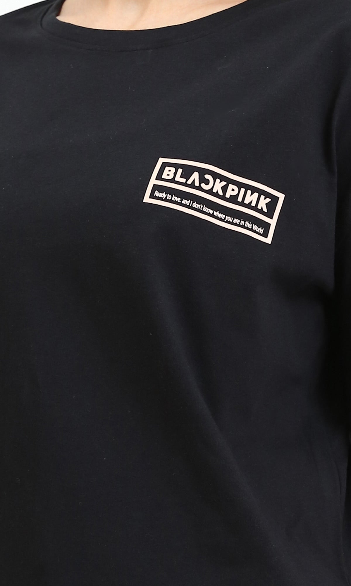 R211624 - Elbow Sleeves Crew Neck Printed Tee - Black
