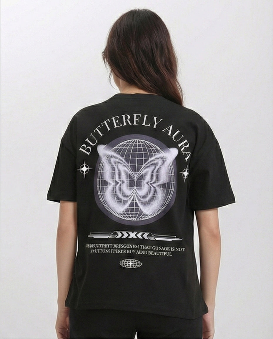 R211625 - Butterfly Crew Neck Printed Tee - Black