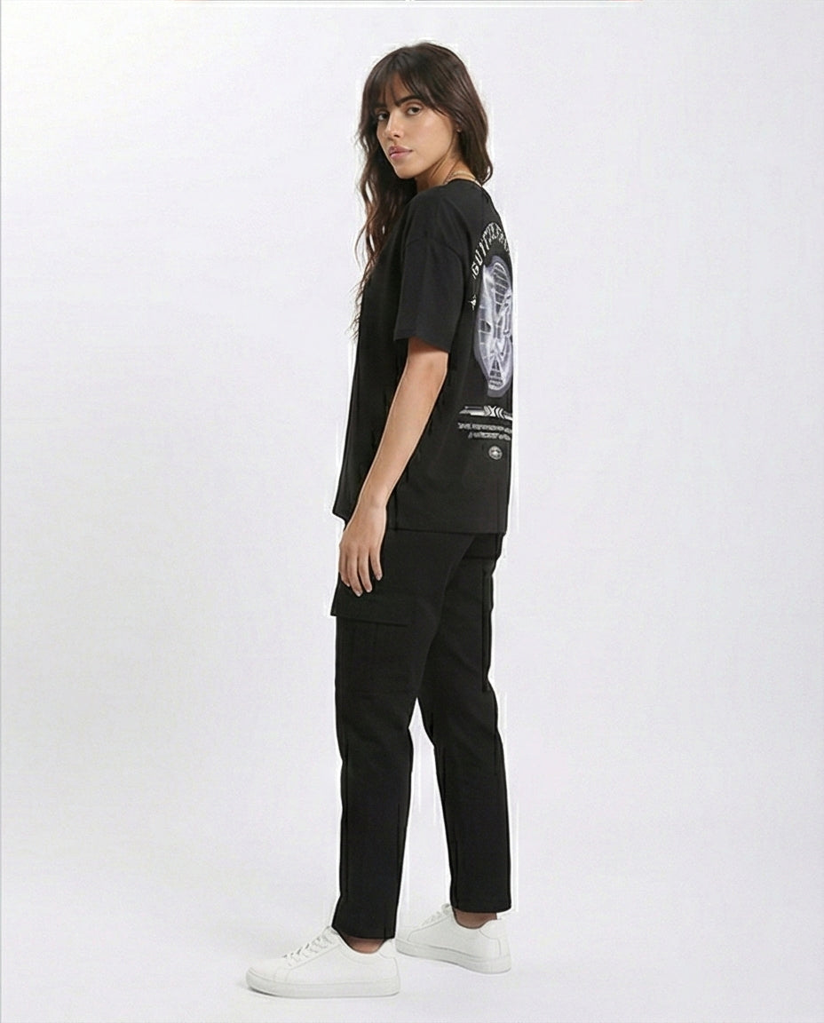 R211625 - Butterfly Crew Neck Printed Tee - Black