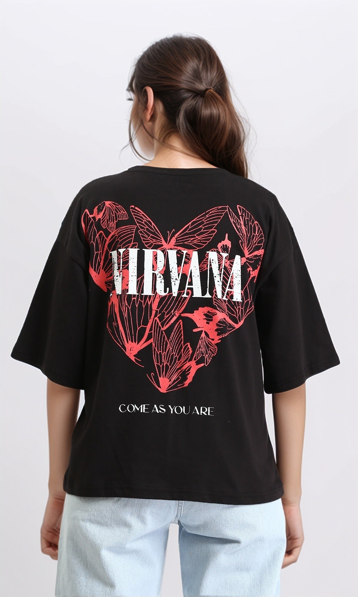 R211626 - "Nirvana" Printed Crew Neck Tee - Black