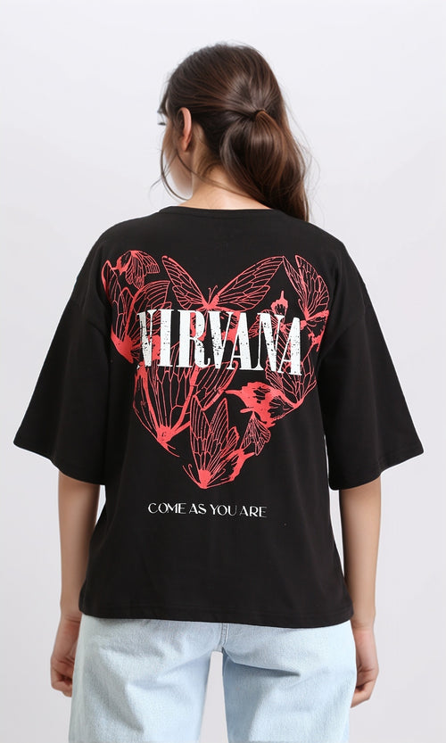 R211626 - "Nirvana" Printed Crew Neck Tee - Black