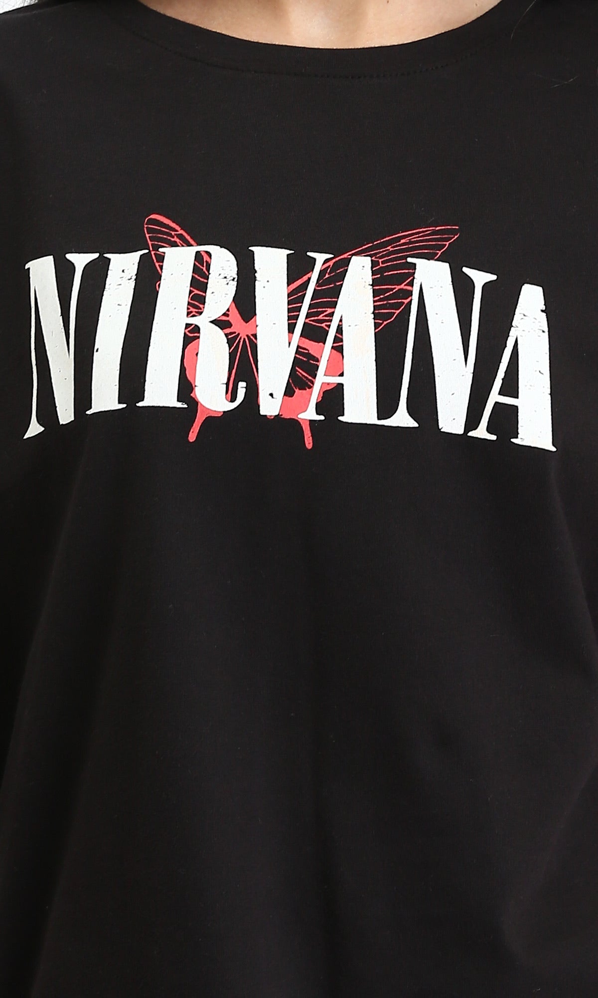 R211626 - "Nirvana" Printed Crew Neck Tee - Black