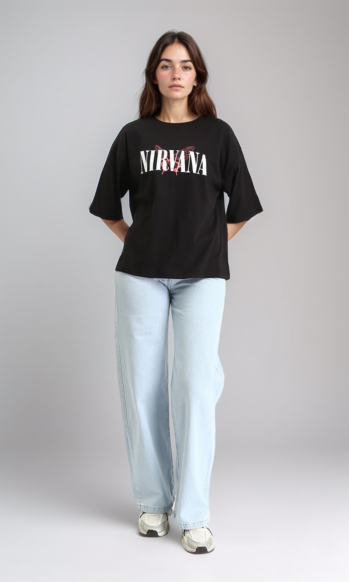 R211626 - "Nirvana" Printed Crew Neck Tee - Black