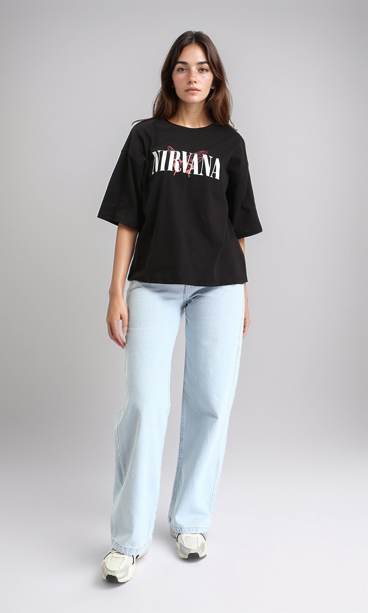 R211626 - "Nirvana" Printed Crew Neck Tee - Black