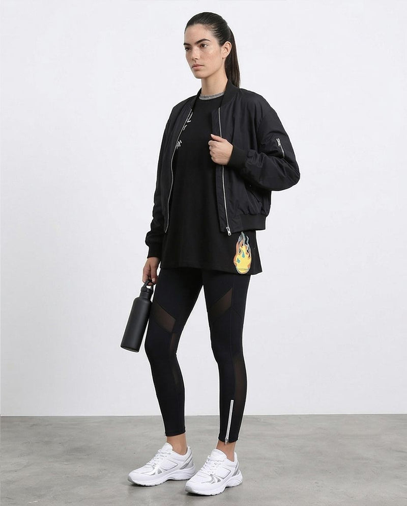 R211627 - Printed Elbow Sleeves Casual Tee - Black