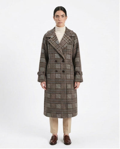 Ravin Checked Double-Breasted Longline Overcoat