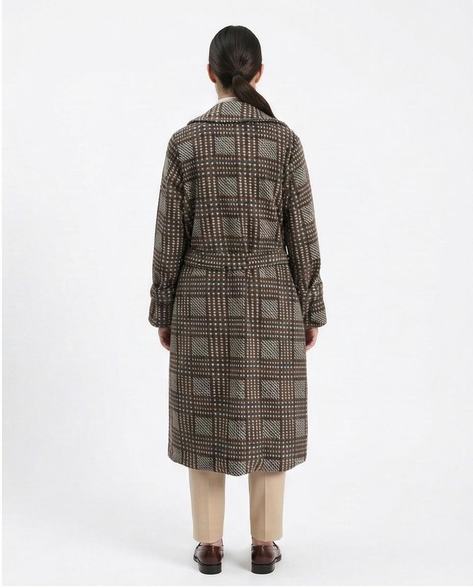 Ravin Checked Double-Breasted Longline Overcoat - R211662