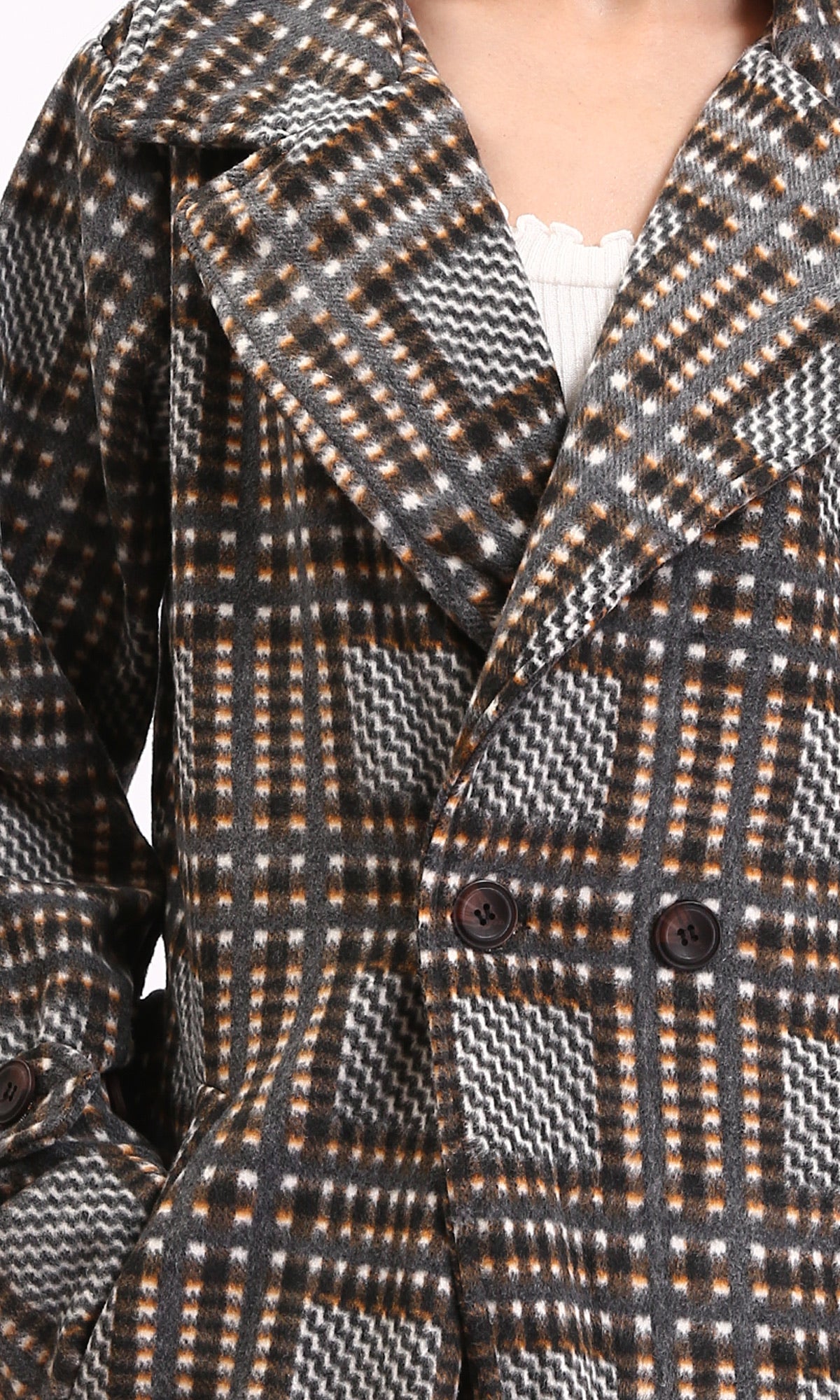 Ravin Checked Double-Breasted Longline Overcoat - R211662