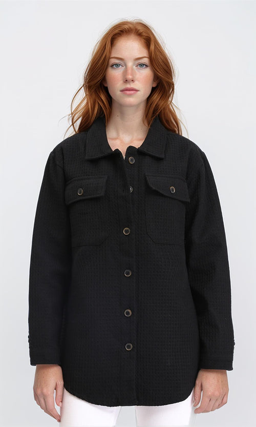 R211666 - Self Pattern Long Winter Shirt - Black