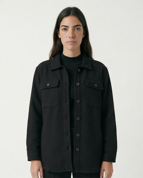 Women's Waffle-Texture Relaxed Fit Shacket - Black
