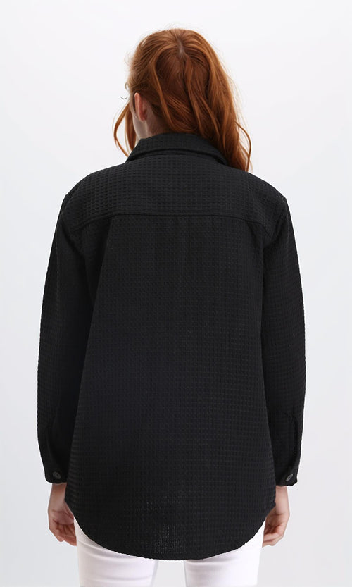 R211666 - Self Pattern Long Winter Shirt - Black