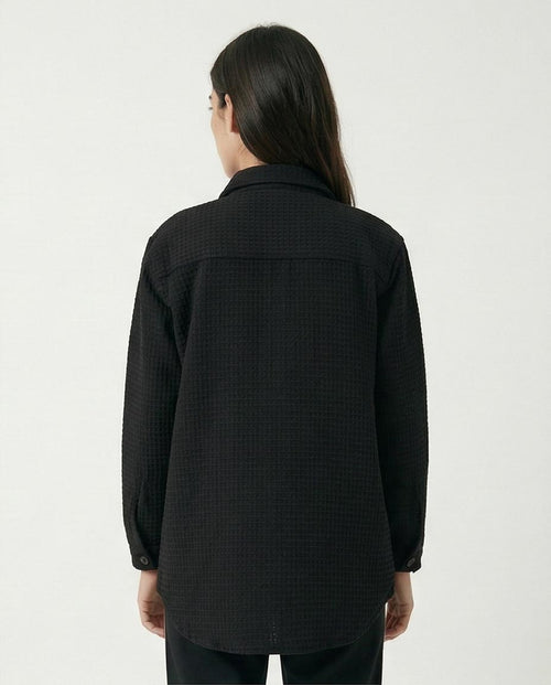 Ravin Women's Black Waffle-Texture Relaxed Fit Shacket - R211666