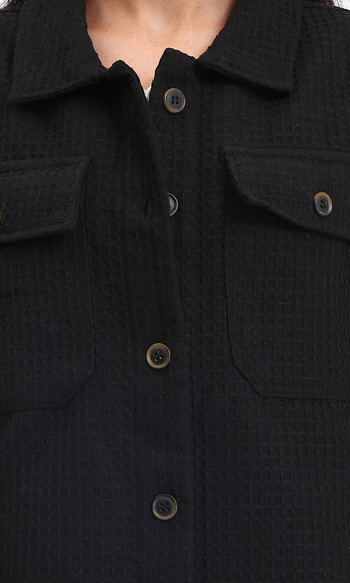 R211666 - Self Pattern Long Winter Shirt - Black