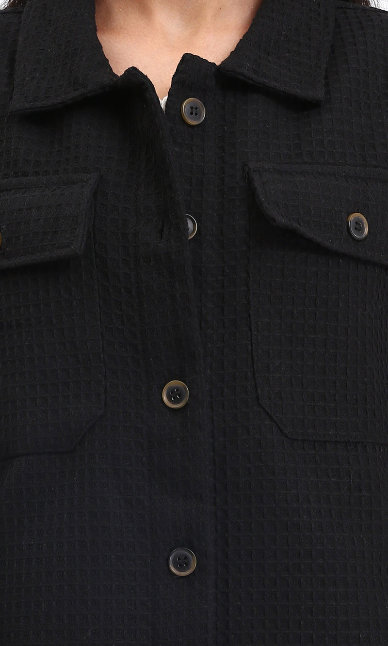 R211666 - Self Pattern Long Winter Shirt - Black