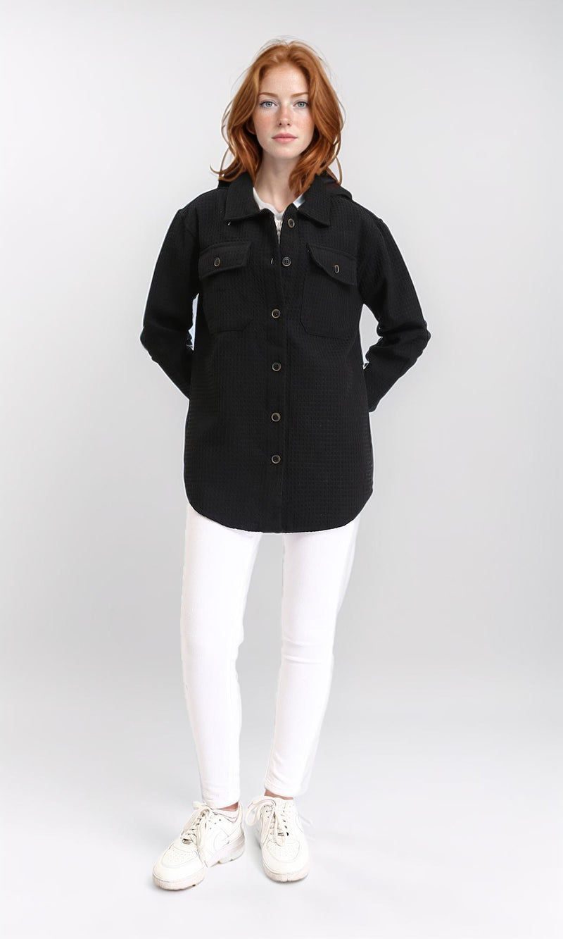 R211666 - Self Pattern Long Winter Shirt - Black